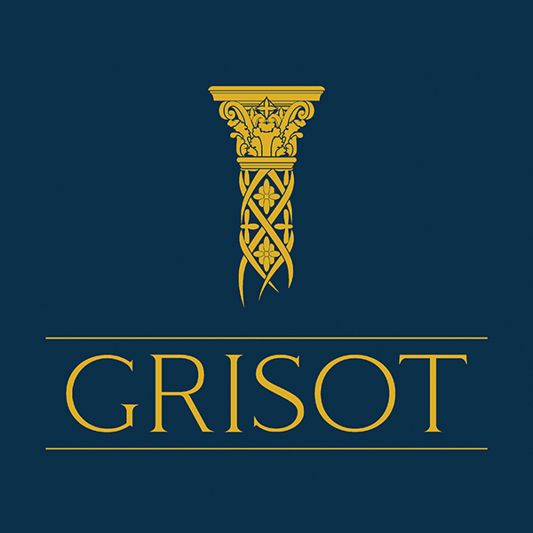 Logo colonne or sur fond bleu nuit de l'ATELIER GRISOT